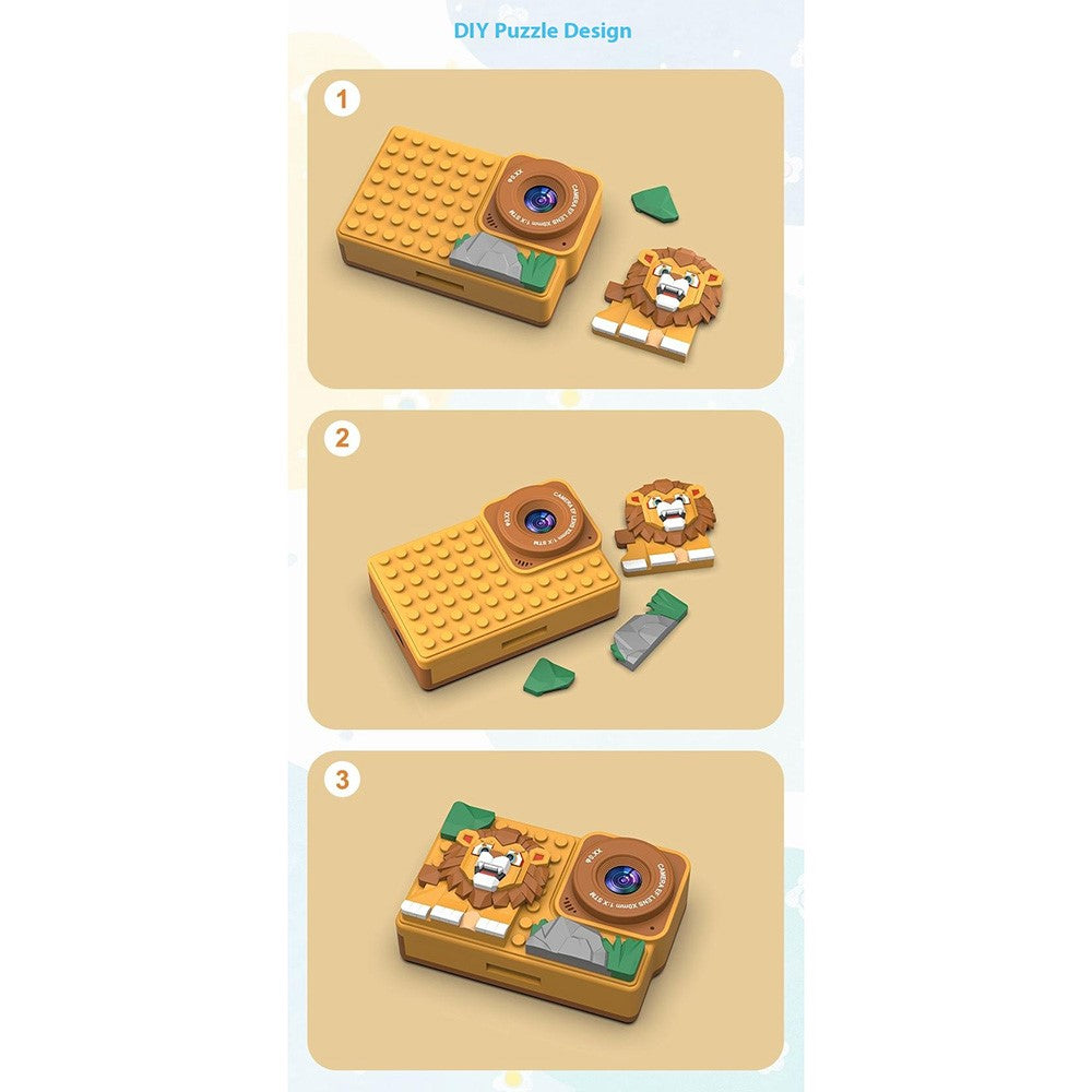 H7 Lion Design 2.4-inch IPS Screen Dual Lens Camera Kids Digital Camera Building Block Toy