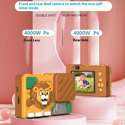 H7 Lion Design 2.4-inch IPS Screen Dual Lens Camera Kids Digital Camera Building Block Toy