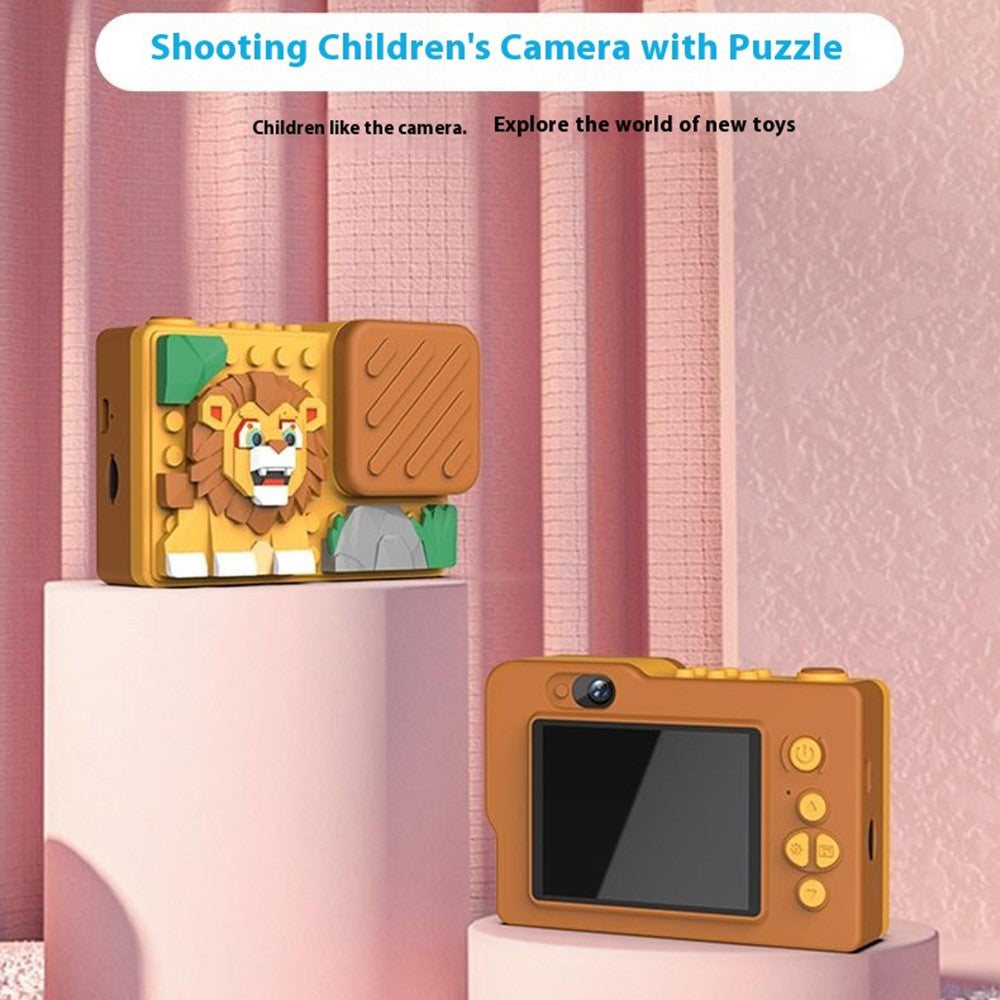 H7 Lion Design 2.4-inch IPS Screen Dual Lens Camera Kids Digital Camera Building Block Toy
