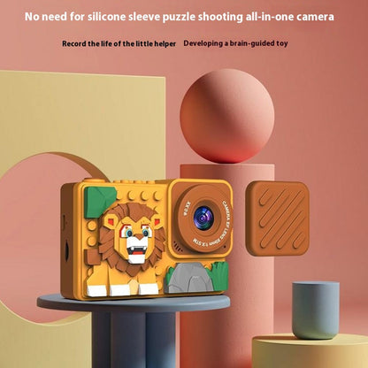 H7 Lion Design 2.4-inch IPS Screen Dual Lens Camera Kids Digital Camera Building Block Toy