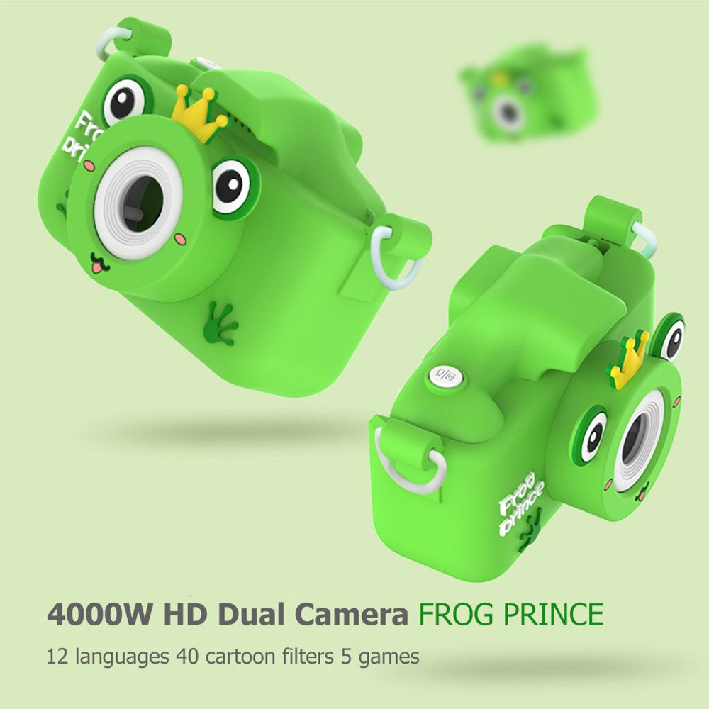 X9S 2-inch LCD Screen 4K Dual Lens Children Camera Cute Frog Kids Anti-Drop Digital Camera with Shouder Strap