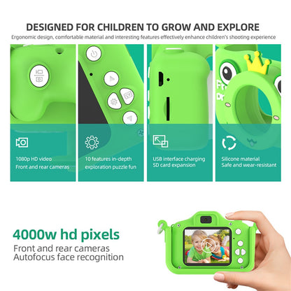 X9S 2-inch LCD Screen 4K Dual Lens Children Camera Cute Frog Kids Anti-Drop Digital Camera with Shouder Strap