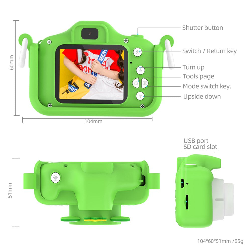 X9S 2-inch LCD Screen 4K Dual Lens Children Camera Cute Frog Kids Anti-Drop Digital Camera with Shouder Strap