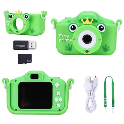 X9S 2-inch LCD Screen 4K Dual Lens Children Camera Cute Frog Kids Anti-Drop Digital Camera with Shouder Strap