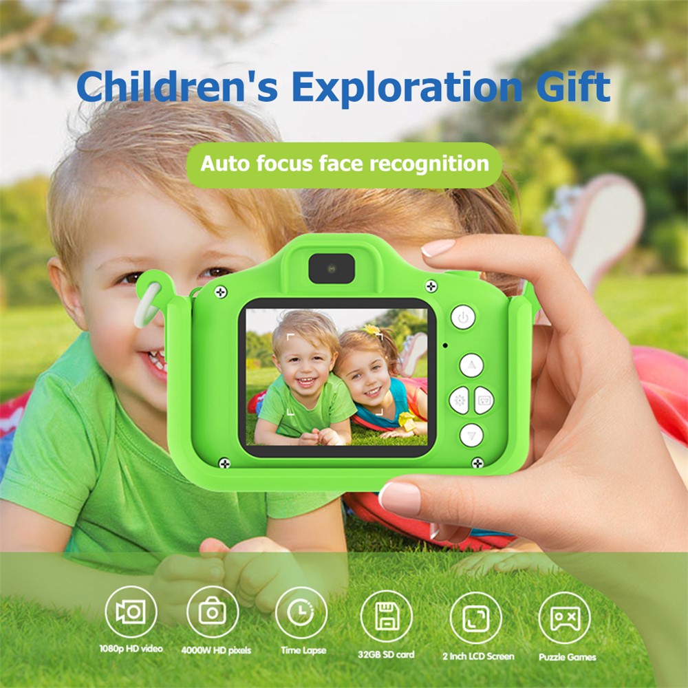 X9S 2-inch LCD Screen 4K Dual Lens Children Camera Cute Frog Kids Anti-Drop Digital Camera with Shouder Strap