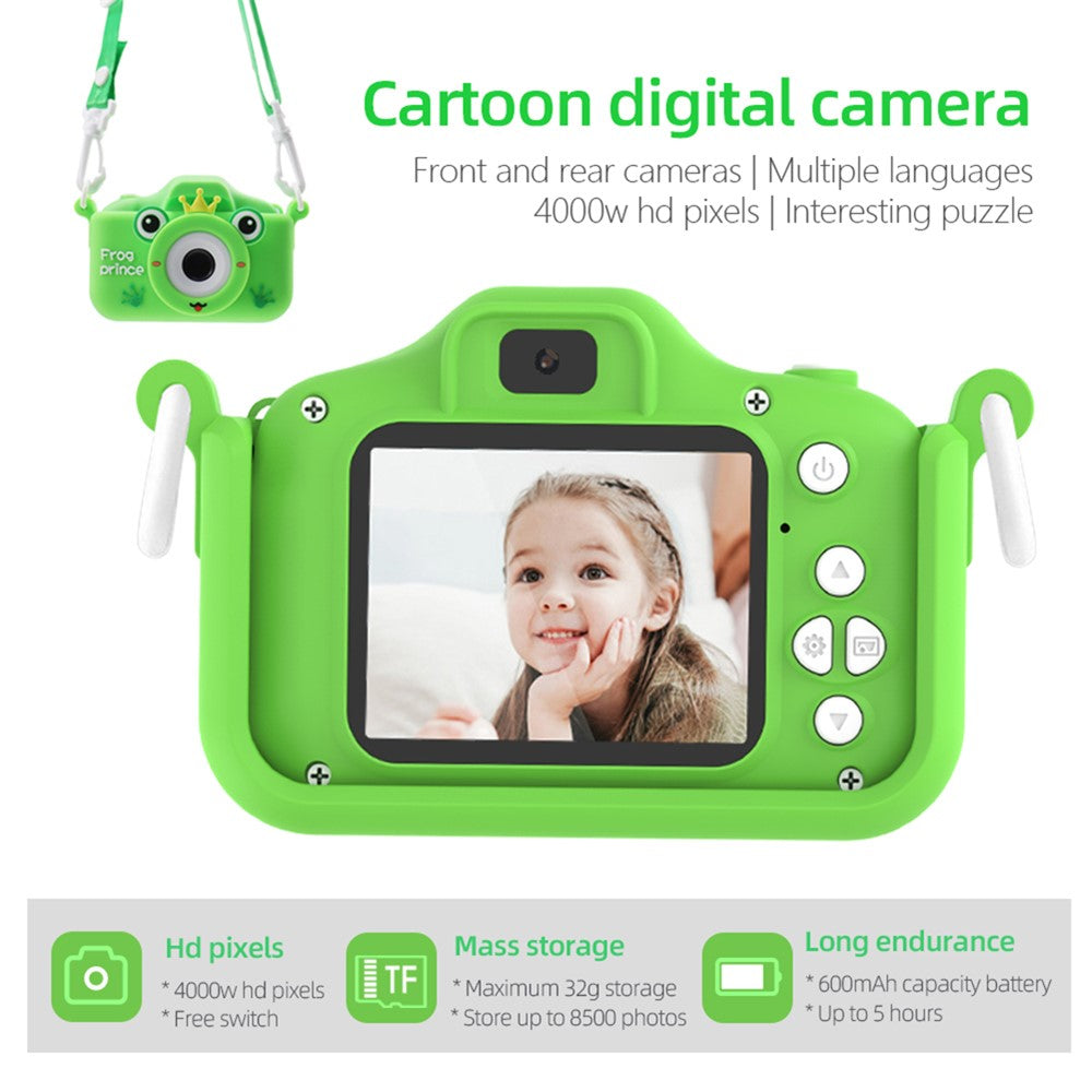 X9S 2-inch LCD Screen 4K Dual Lens Children Camera Cute Frog Kids Anti-Drop Digital Camera with Shouder Strap