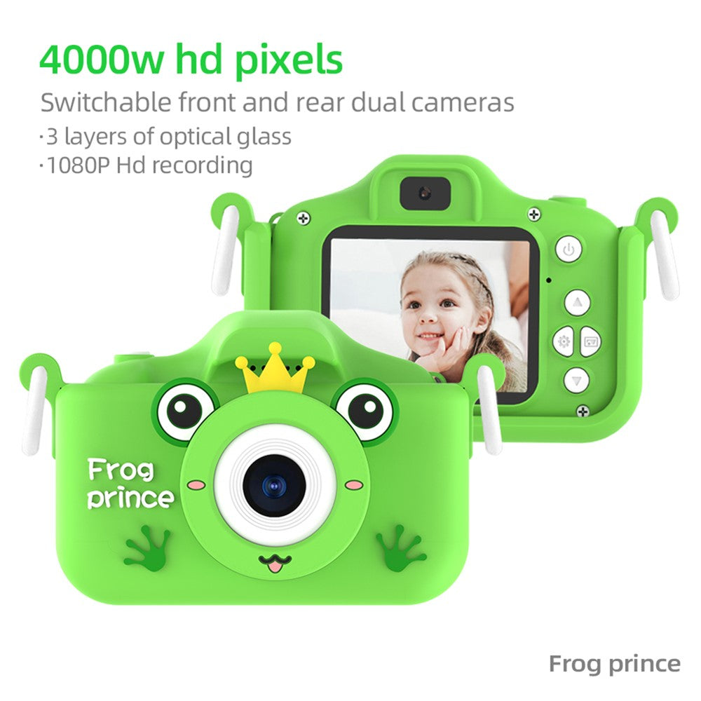 X9S 2-inch LCD Screen 4K Dual Lens Children Camera Cute Frog Kids Anti-Drop Digital Camera with Shouder Strap