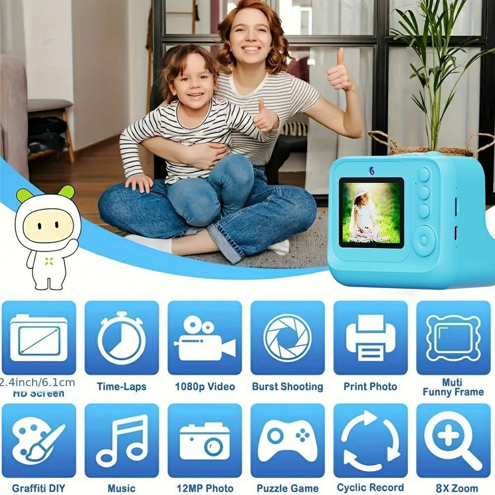 Z12 2.4-inch Mini Children HD Dual Lens Instant Camera Photo Printer with 32G TF Card