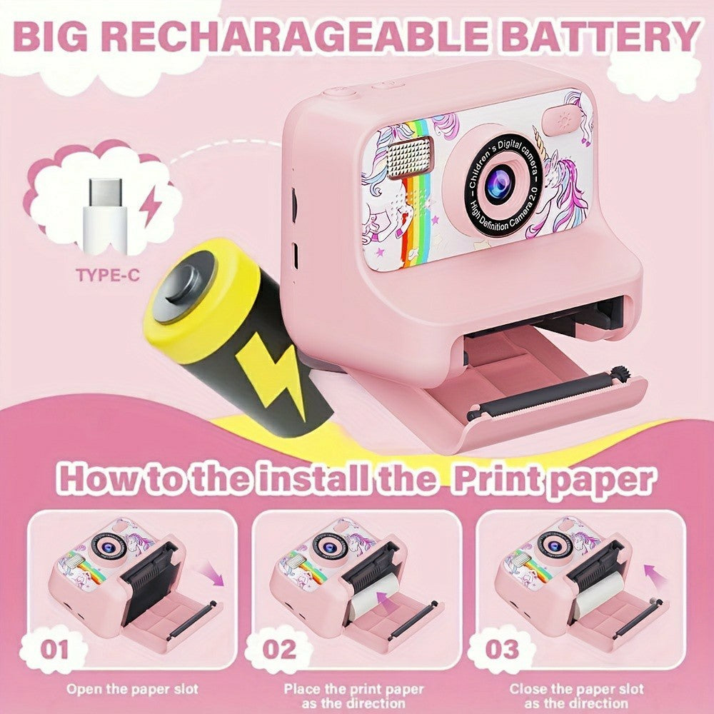 Z12 2.4-inch Mini Children HD Dual Lens Instant Camera Photo Printer with 32G TF Card