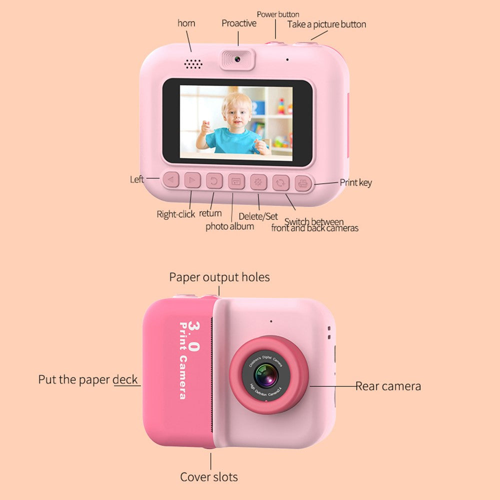 D3 Kids Instant Print Camera 3.0 Inch Screen 1080P Video Photo Digital Camera Birthday Gift