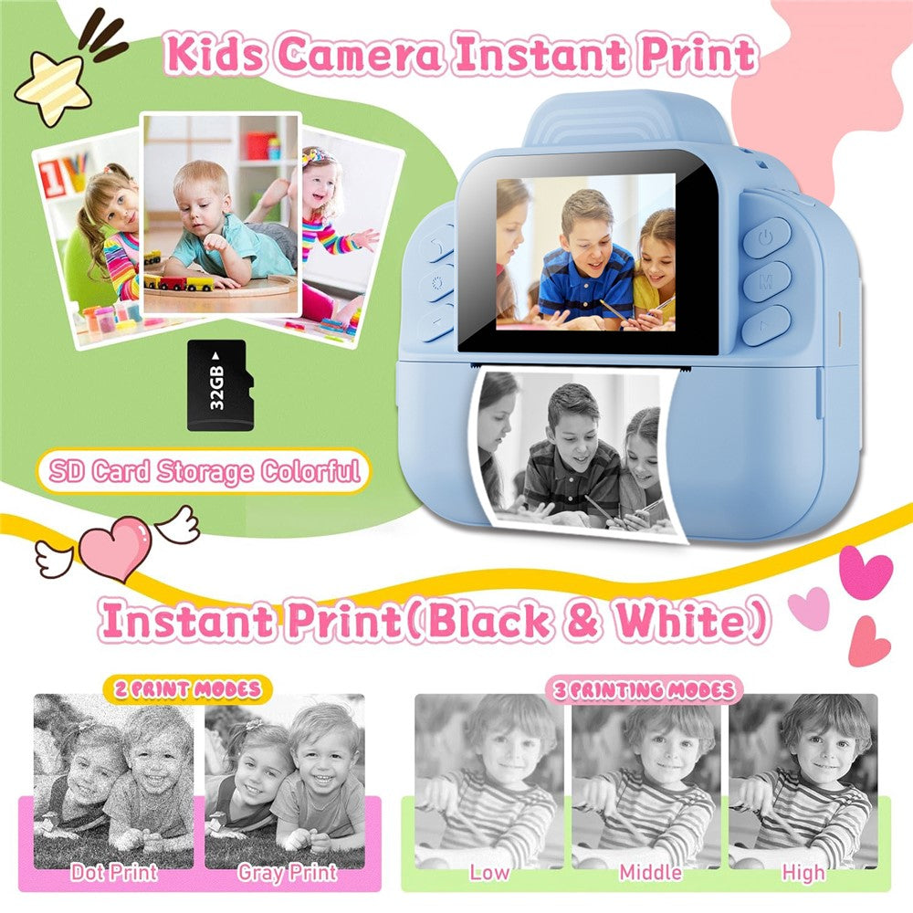 S9 2.4 Inch Kids Instant Print Camera Thermal Printer HD Video Recorder with 32G TF Card + Card Reader