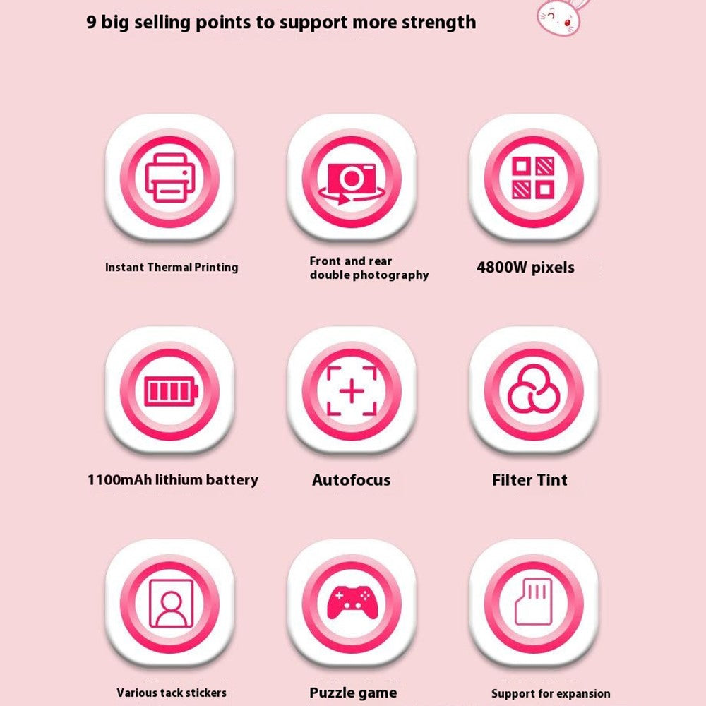 FB-001B HD Dual Lens 2.4 Inch Instant Print Camera 10x Zoom Kids Camera with 32G TF Card + Card Reader