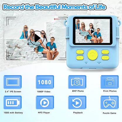 ABS-681 2.4 Inch IPS Screen Mini Kids Camera Instant Print Digital Camera HD 1080P Video Recorder