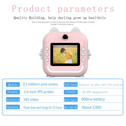 Q5 Portable HD Instant Photo Printer Camera 2.4 Inch IPS Screen 1080P Video Kids Camera
