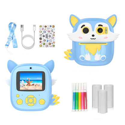 P7 2.4 Inch IPS Screen Cartoon Fox Kids Camera Instant Print Dual Lens HD Video Recorder for Children