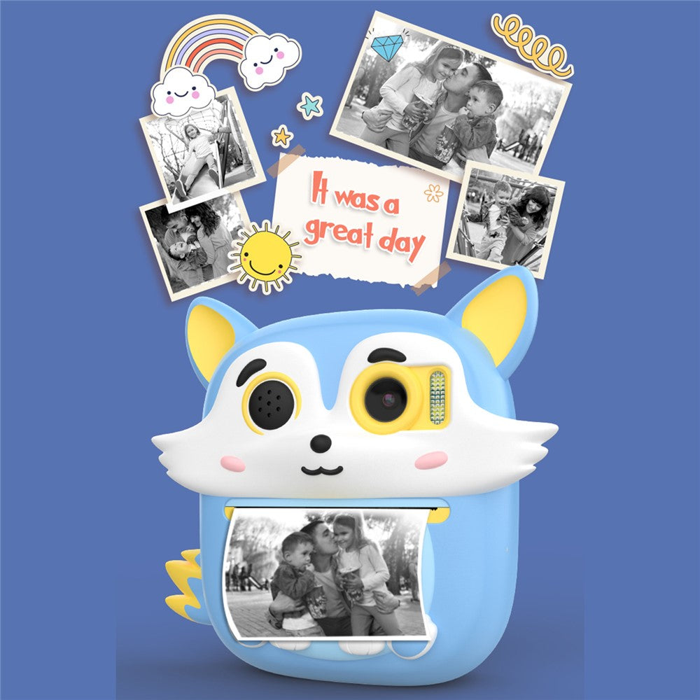 P7 2.4 Inch IPS Screen Cartoon Fox Kids Camera Instant Print Dual Lens HD Video Recorder for Children