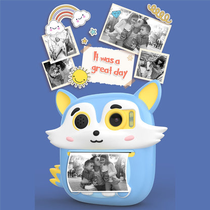 P7 2.4 Inch IPS Screen Cartoon Fox Kids Camera Instant Print Dual Lens HD Video Recorder for Children