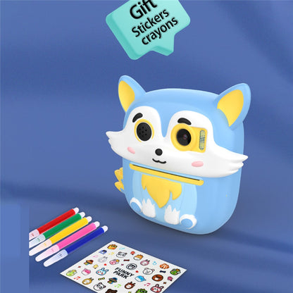 P7 2.4 Inch IPS Screen Cartoon Fox Kids Camera Instant Print Dual Lens HD Video Recorder for Children
