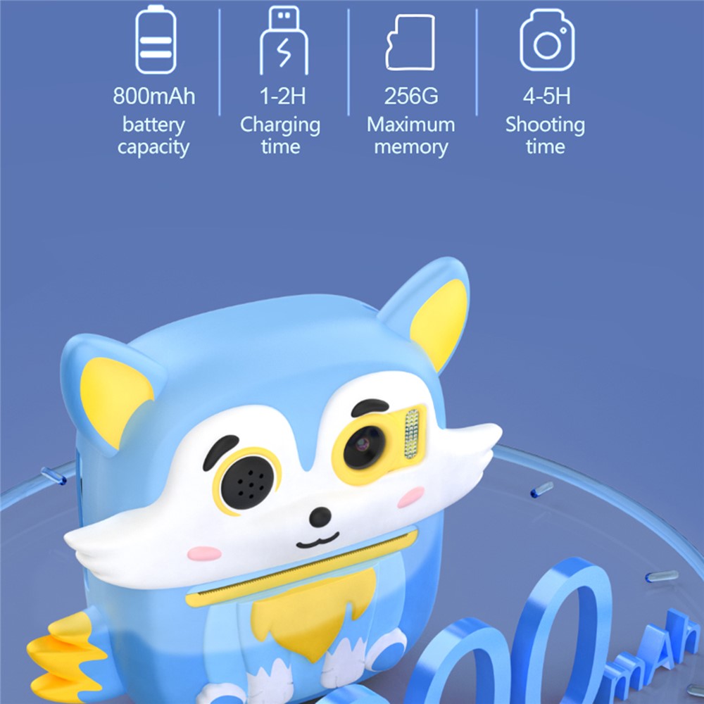 P7 2.4 Inch IPS Screen Cartoon Fox Kids Camera Instant Print Dual Lens HD Video Recorder for Children
