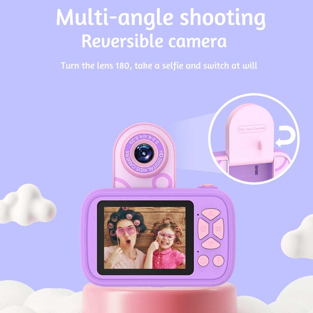 H19 2.4 Inch Screen Kids Camera Flip Lens Digital Camera HD Camcorder Built In Games ( without Tripod )