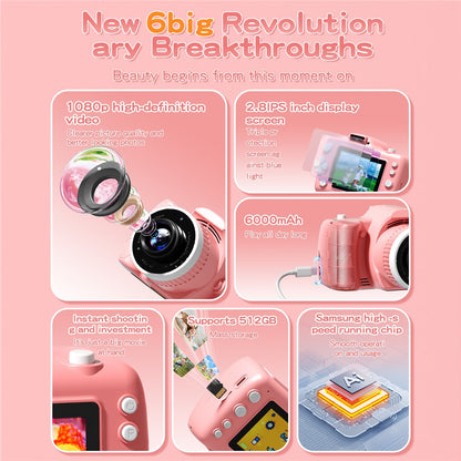 K100 2.8 Inch HD Projection Camera for Kids Educational Toy with 62G Memory Card + Card Reader