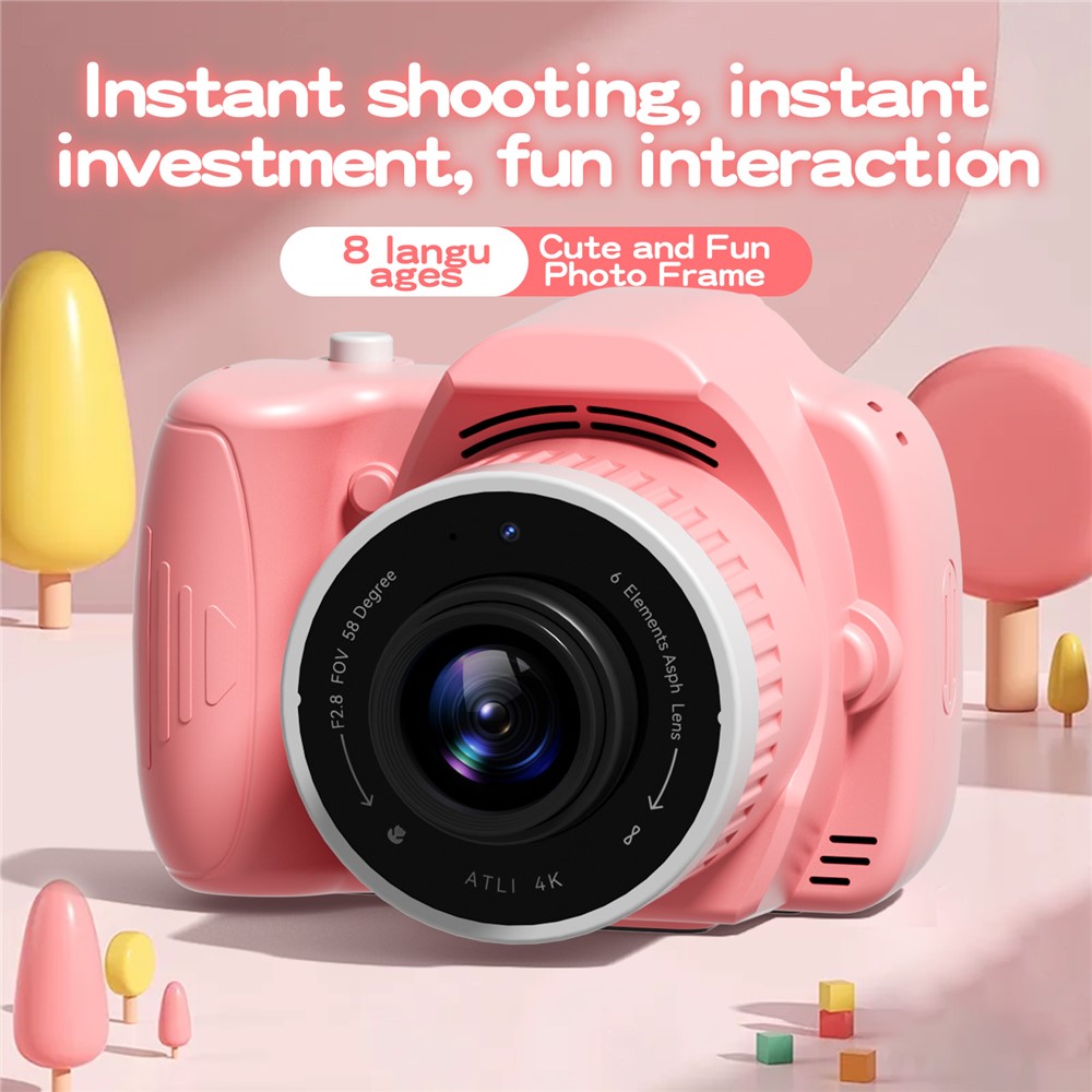 K100 2.8 Inch HD Projection Camera for Kids Educational Toy with 62G Memory Card + Card Reader