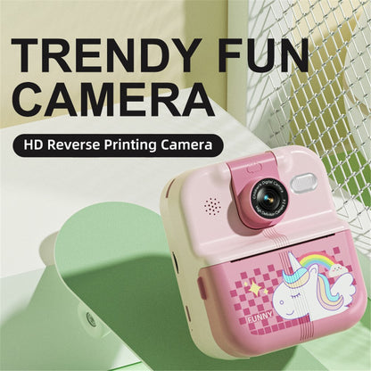 P02 2.4 Inch Instant Print Camera Cartoon Animal Pattern Flip Lens HD Camera for Kids with 32GB Card + Card Reader