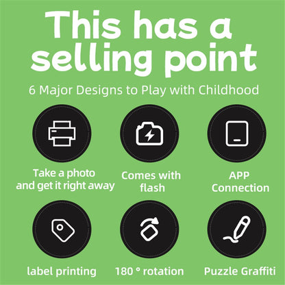 P02 2.4 Inch Instant Print Camera Cartoon Animal Pattern Flip Lens HD Camera for Kids with 32GB Card + Card Reader