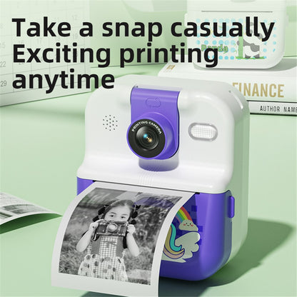 P02 2.4 Inch Instant Print Camera Cartoon Animal Pattern Flip Lens HD Camera for Kids with 32GB Card + Card Reader