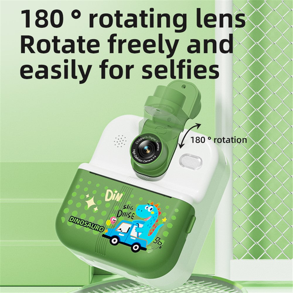 P02 2.4 Inch Instant Print Camera Cartoon Animal Pattern Flip Lens HD Camera for Kids with 32GB Card + Card Reader
