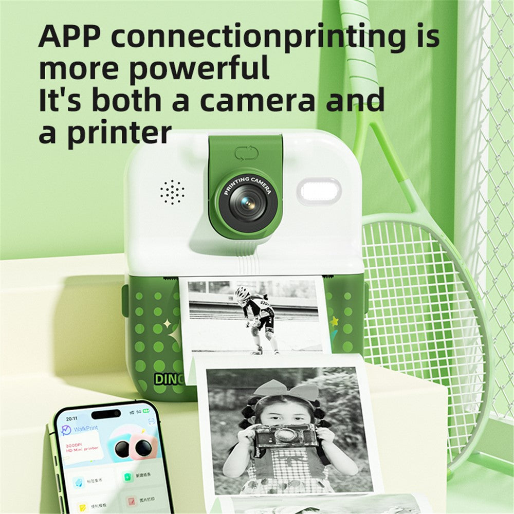 P02 2.4 Inch Instant Print Camera Cartoon Animal Pattern Flip Lens HD Camera for Kids with 32GB Card + Card Reader