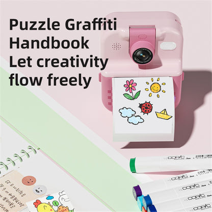 P02 2.4 Inch Instant Print Camera Cartoon Animal Pattern Flip Lens HD Camera for Kids with 32GB Card + Card Reader