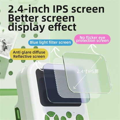 P02 2.4 Inch Instant Print Camera Cartoon Animal Pattern Flip Lens HD Camera for Kids with 32GB Card + Card Reader