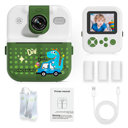 P02 2.4 Inch Instant Print Camera Cartoon Animal Pattern Flip Lens HD Camera for Kids with 32GB Card + Card Reader