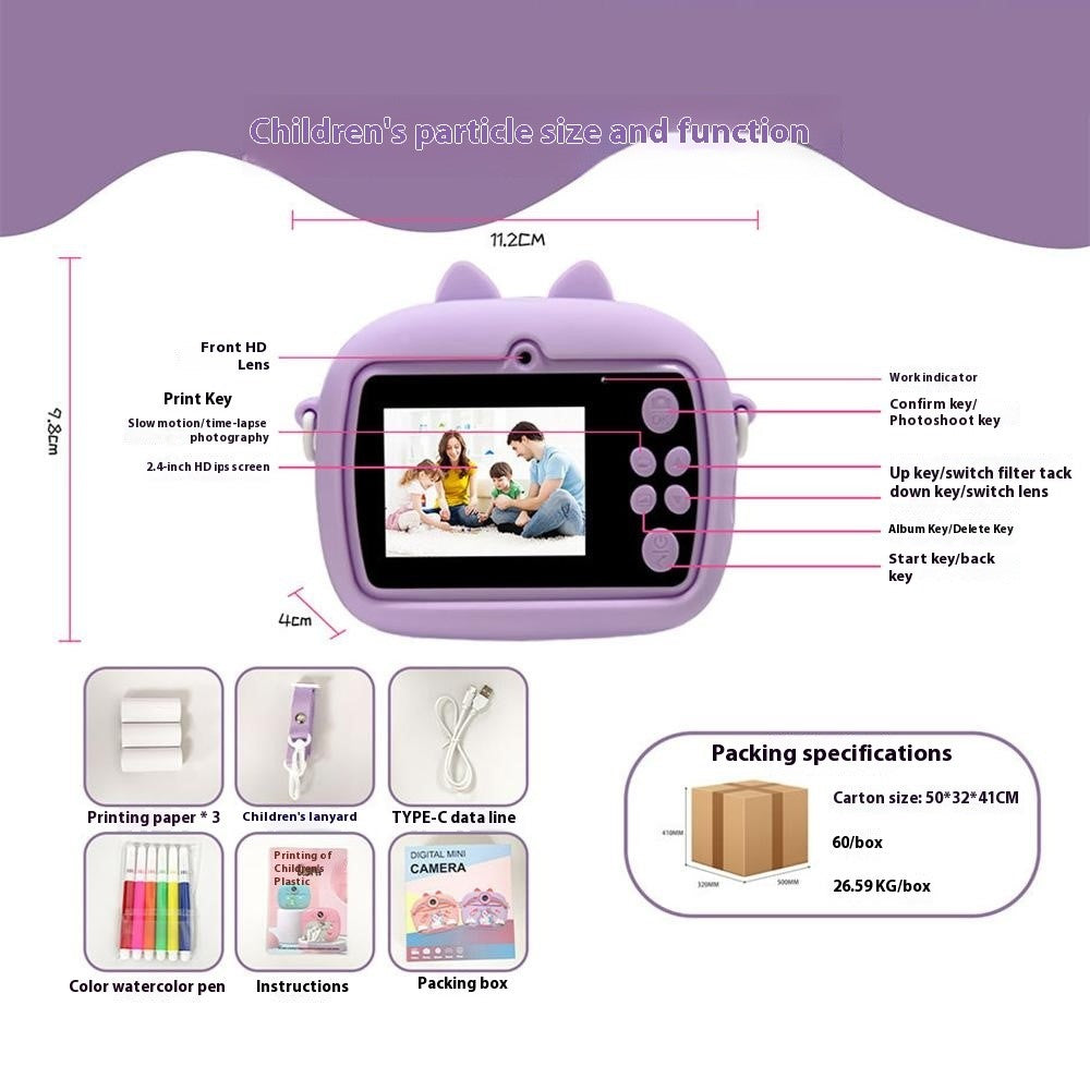 Z13 2.4 Inch Instant Print Camera for Kids HD Dual Lens Video Recorder with 32G TF Card + Card Reader