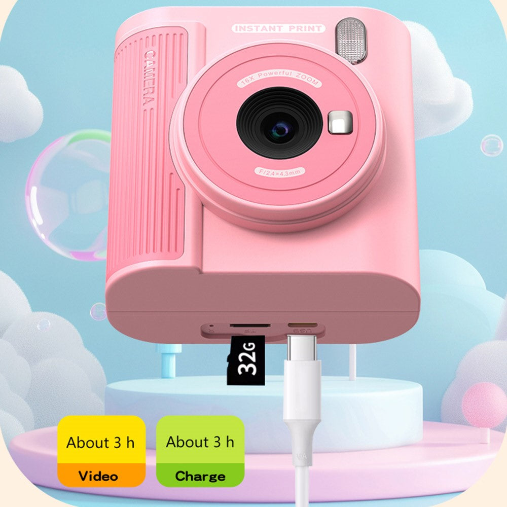P99 16X Zoom Kids Instant Print Camera with 32G Memory Card 2.0 Inch IPS Screen Video Recorder for Children Selfie Digital Camera