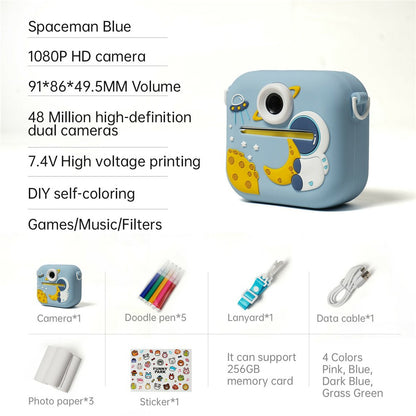 P9 Kids Digital Camera HD Dual Lens Instant Print Photo  /  Video with 32GB Memory Card and Card Reader