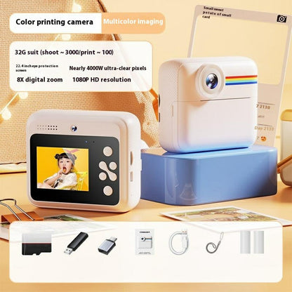 K22 2.4 Inch HD Digital Camera for Kids Instant Print Photo Video Recording Camera with 32GB Memory Card and Card Reader