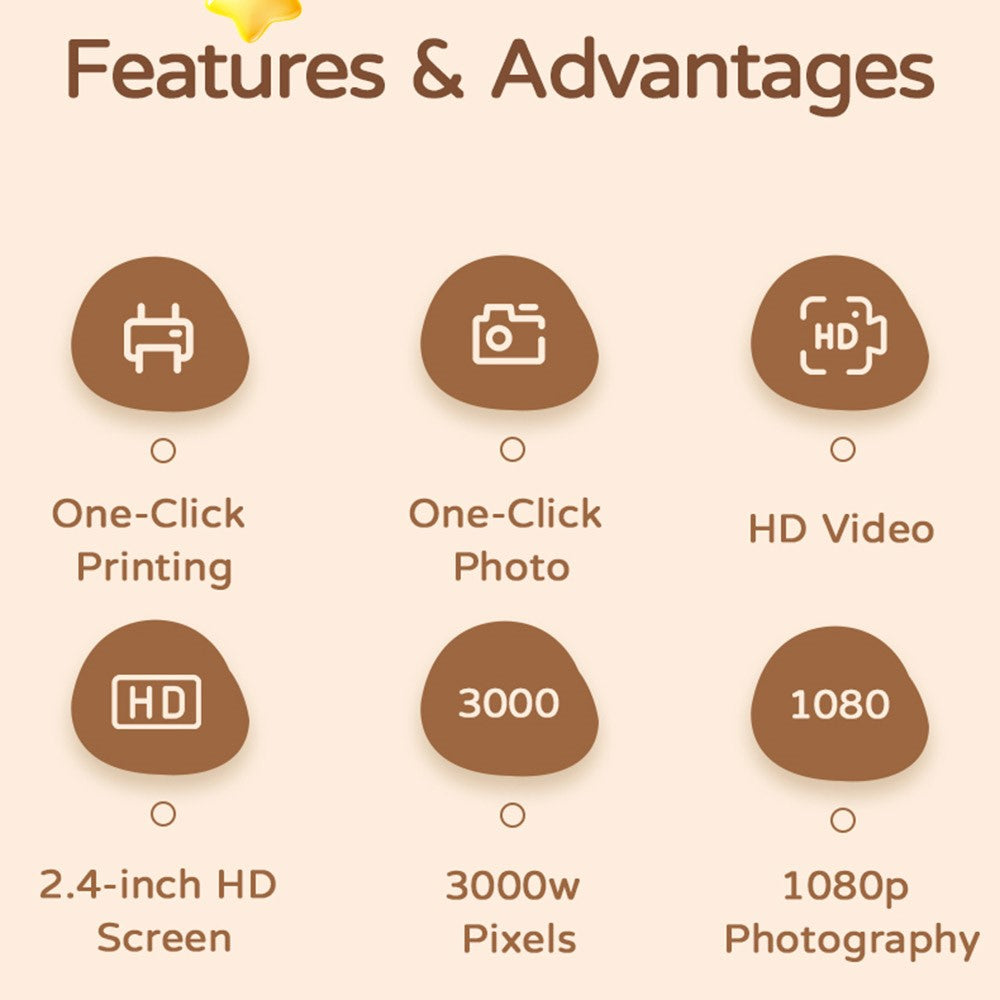 A29 2.4 Inch IPS HD Screen VGA Lens Instant Photo Printing Video Recording Digital Camera for Kids