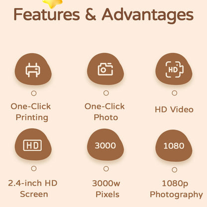 A29 2.4 Inch IPS HD Screen VGA Lens Instant Photo Printing Video Recording Digital Camera with 32G Memory Card + Card Reader