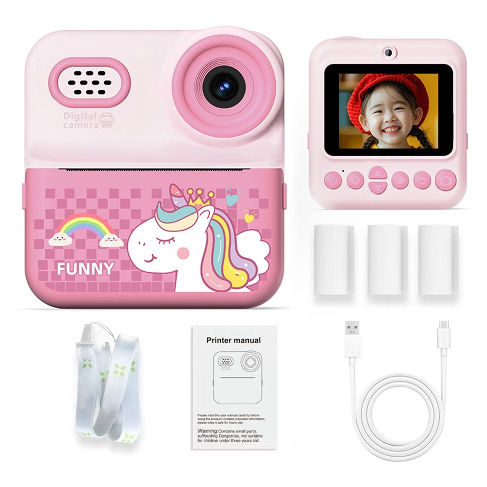 P03 Instant Print Camera for Kids Pattern Print 2.4 Inch HD 1080P Dual Camera with 32G Memory Card+Card Reader