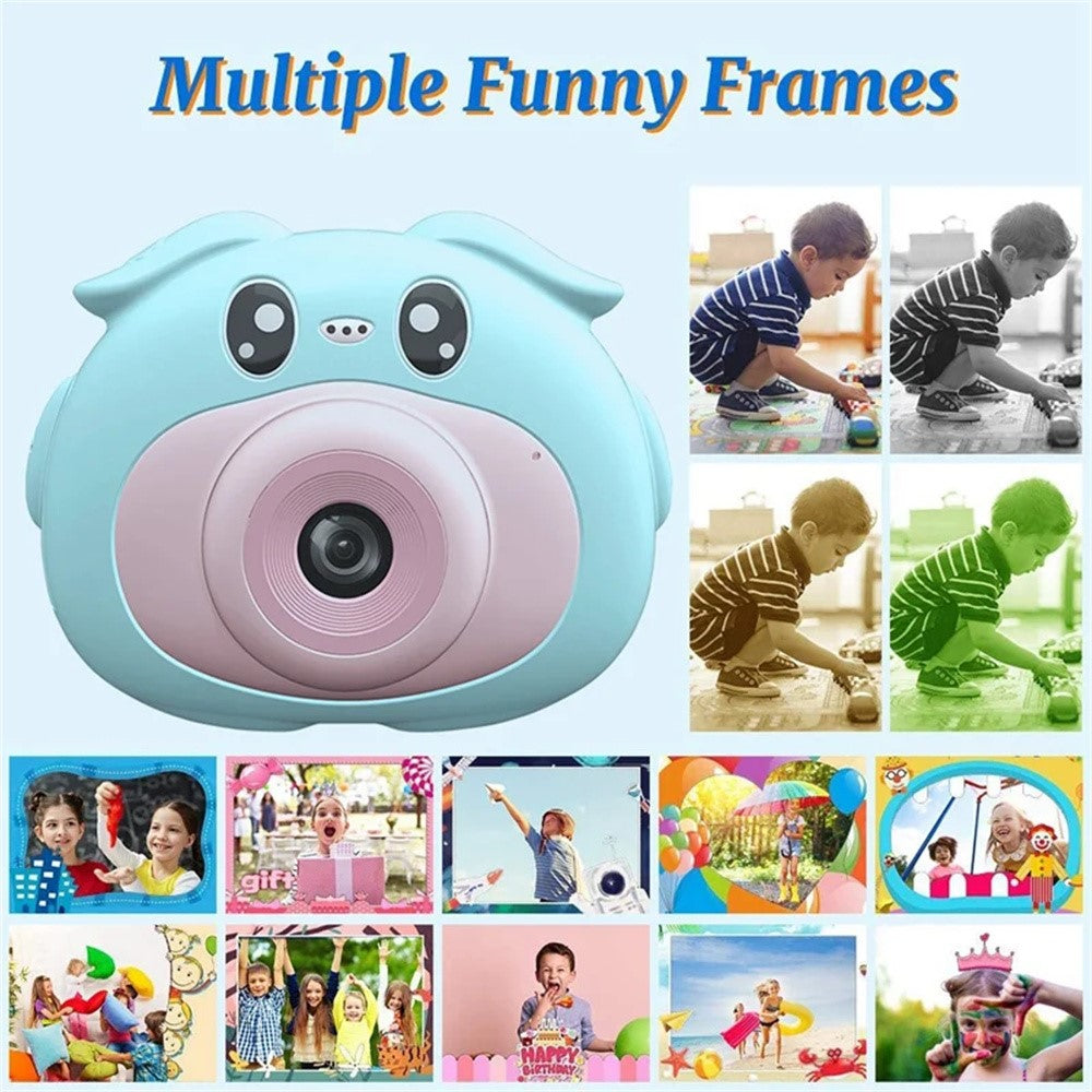 K69 For Kids Digital Camera Cartoon Animal Design 2.0 Inch HD Screen Dual Lens Video Recorder with 32GB Memory Card + Card Reader