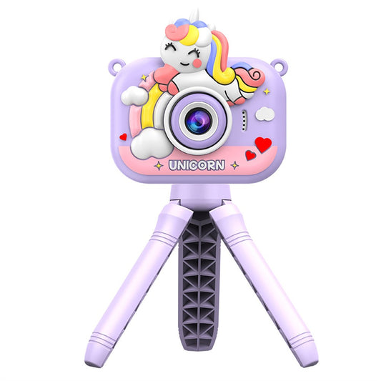 Y6 2.0 Inch IPS Screen Cartoon Design Kids Camera with Handheld Tripod Dual HD Lens Video Recorder