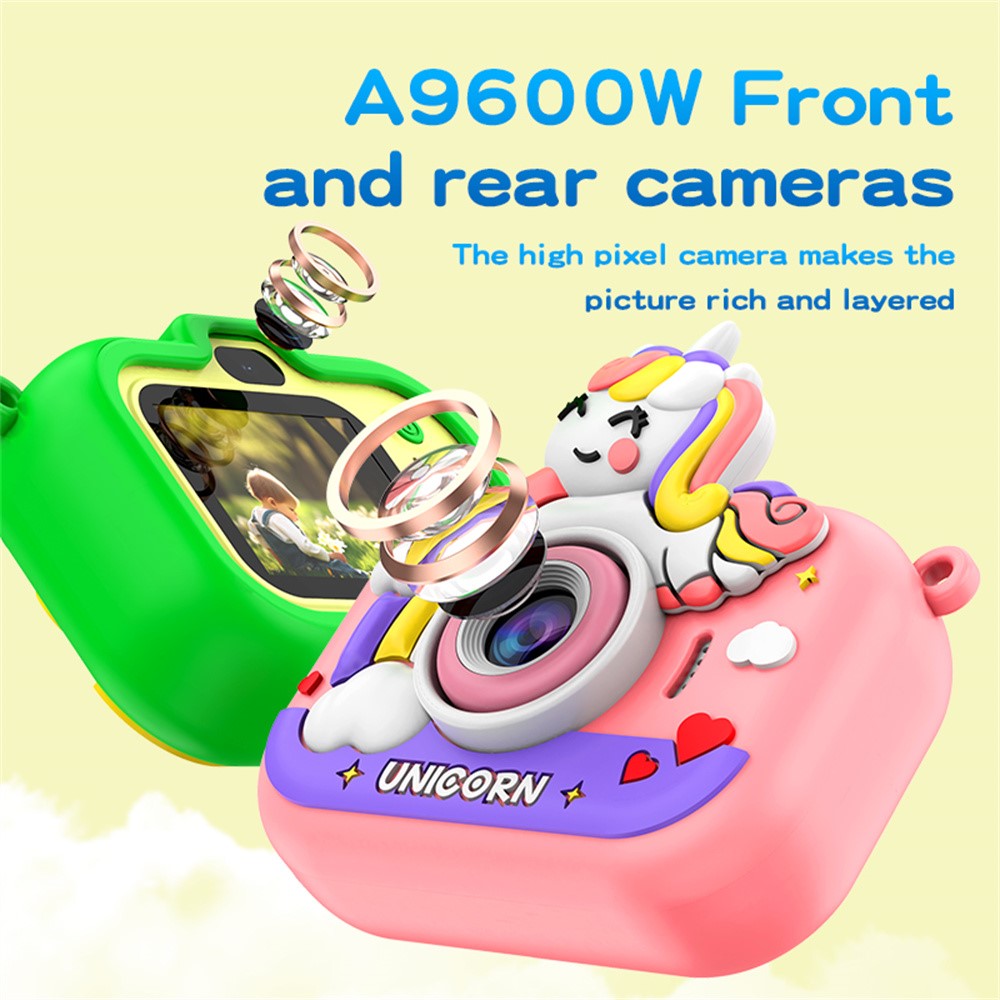 Y6 2.0 Inch IPS Screen Cartoon Design Kids Camera with Handheld Tripod Dual HD Lens Video Recorder