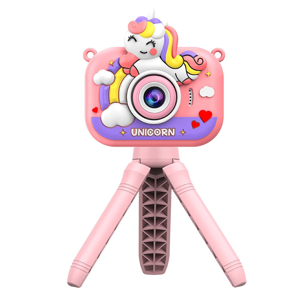 Y6 Cartoon Design Dual Lens 2.0 Inch IPS Screen Kids Camera with Handheld Tripod, with 32GB Card + Card Reader
