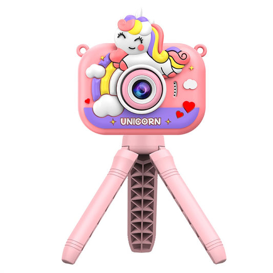 Y6 Cartoon Design Dual Lens 2.0 Inch IPS Screen Kids Camera with Handheld Tripod, with 32GB Card + Card Reader