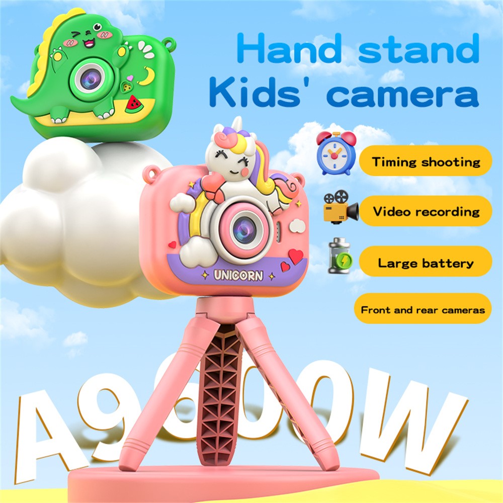 Y6 Cartoon Design Dual Lens 2.0 Inch IPS Screen Kids Camera with Handheld Tripod, with 32GB Card + Card Reader
