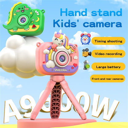 Y6 Cartoon Design Dual Lens 2.0 Inch IPS Screen Kids Camera with Handheld Tripod, with 32GB Card + Card Reader