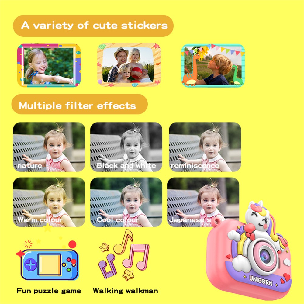 Y6 Cartoon Design Dual Lens 2.0 Inch IPS Screen Kids Camera with Handheld Tripod, with 32GB Card + Card Reader