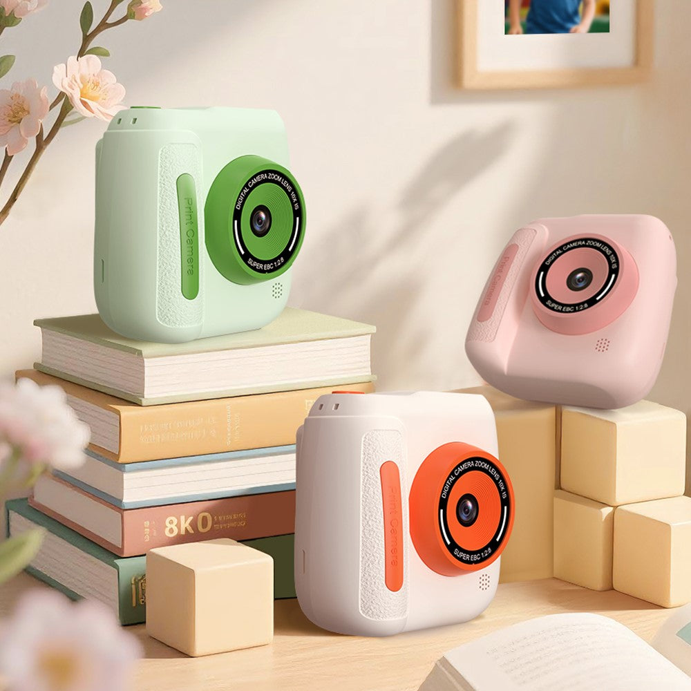 D102 2.4 Inch IPS Screen Instant Print Digital Camera for Kids 10X Zoom Dual HD Lens Video Recorder, with 32GB Card